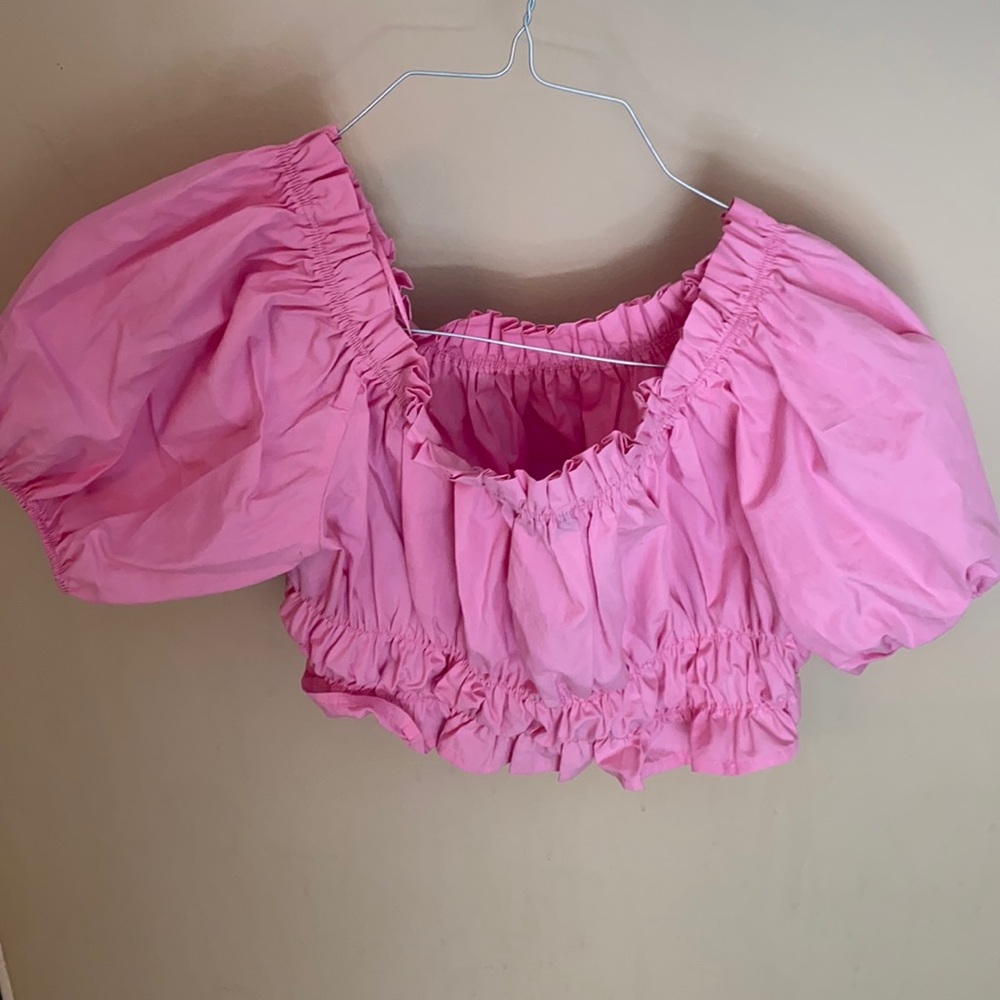 Zara Puff sleeve Pink Crop Top